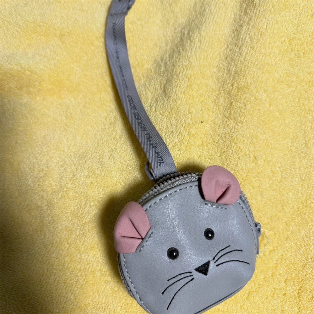 TwelveLittle Mouse Coin Purse Wristlet Zip-Around Pouch Gray Pink Ears